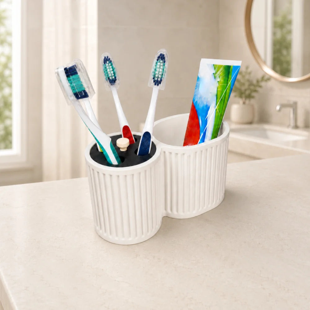 Organizator baie 2 in 1, suport pentru periute de dinti si pasta, alb