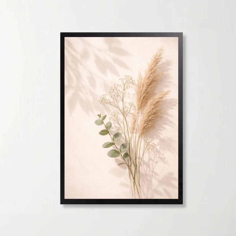 Tablou decorativ cu inspiratie botanica, 21 x 29.7 cm, rama neagra, stil minimalist