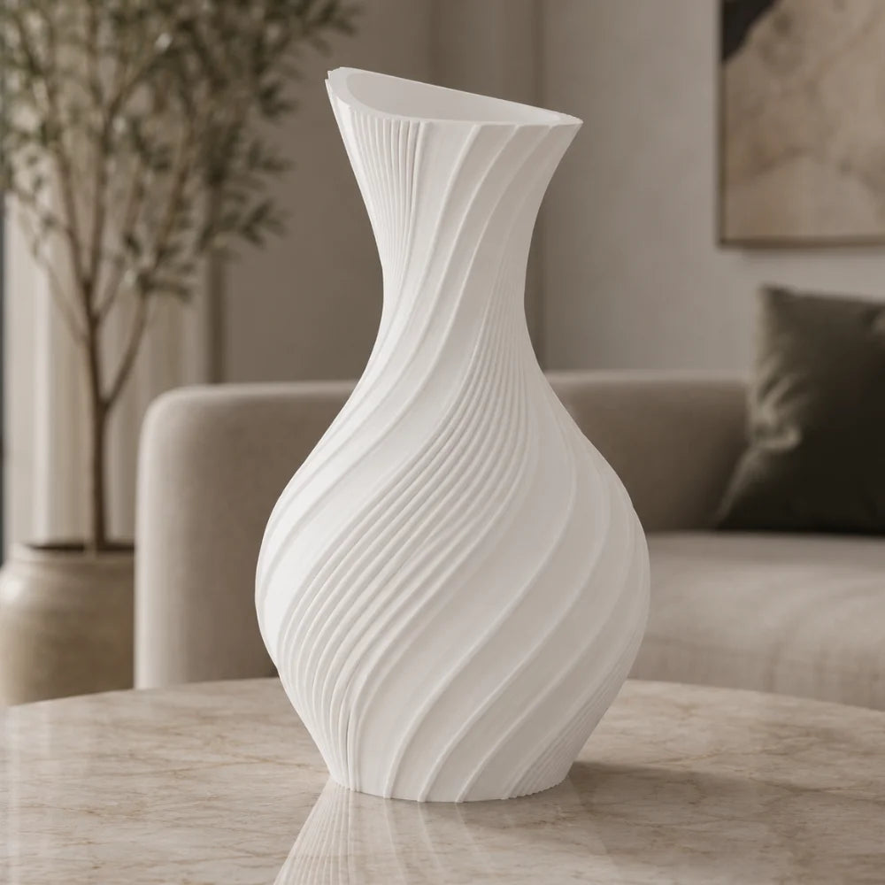 Vaza decorativa alb mat, 20 cm, cu design fluid
