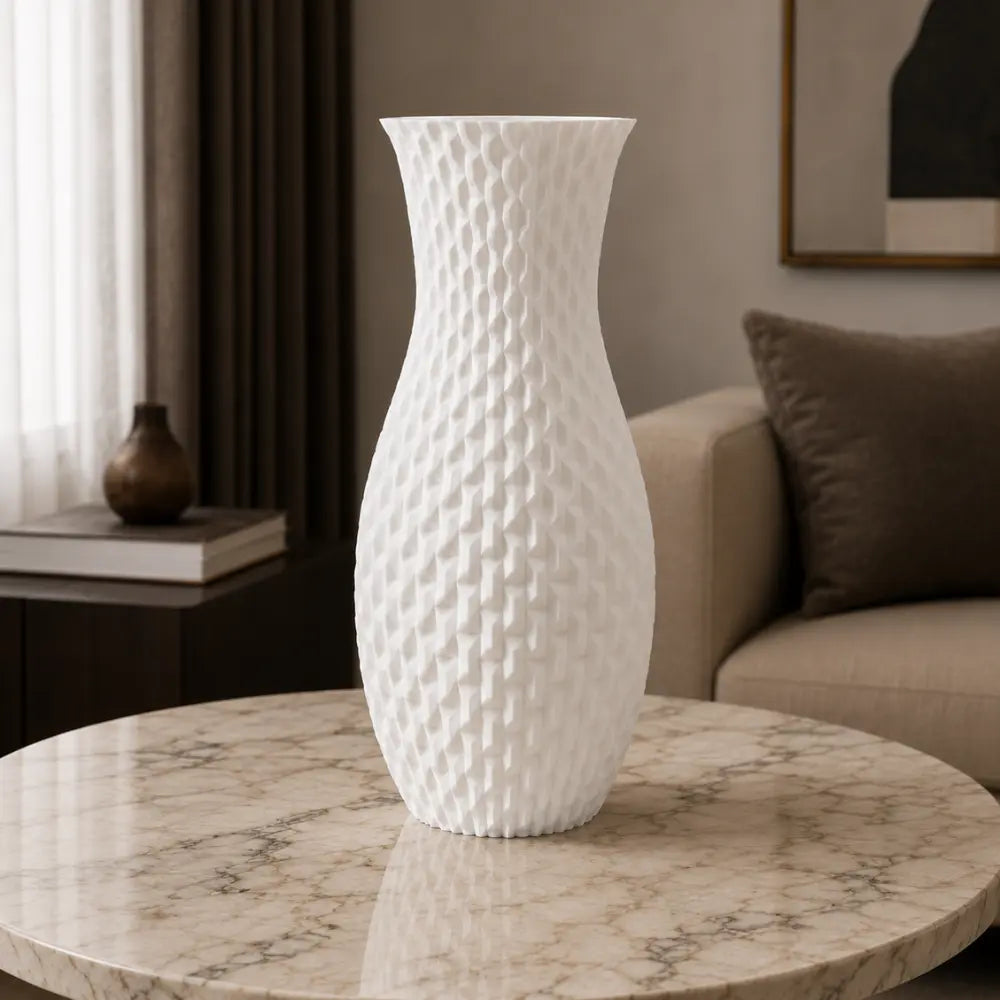 Vaza decorativa alb mat, 20 cm, cu relief texturat