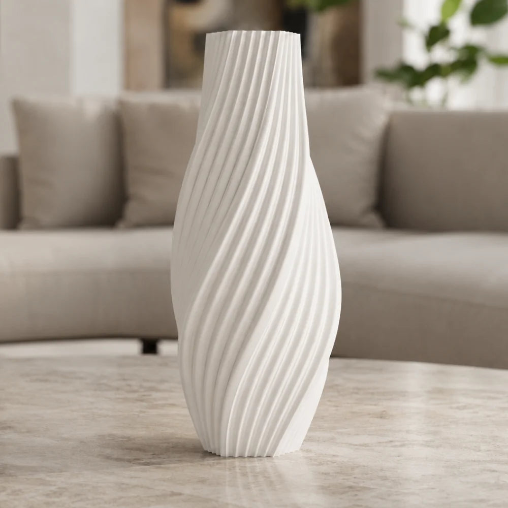 Vaza inalta alb mat, 20 cm, cu design spiralat