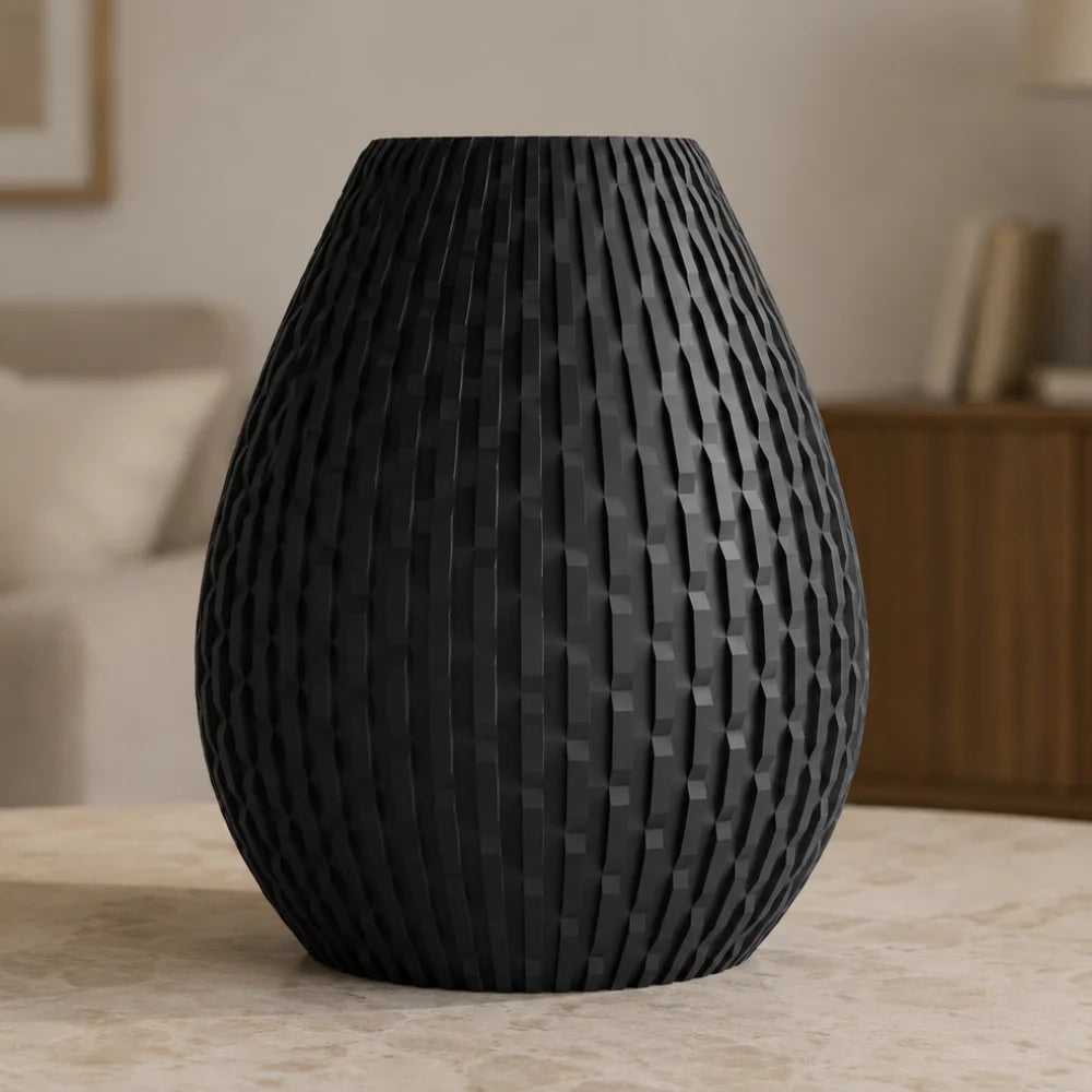 Vaza decorativa Dragon Egg, negru mat, 20 cm