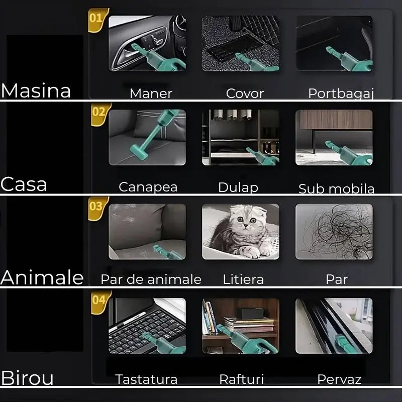 Aspirator portabil fără fir – autonomie 45 min, încărcare USB, pentru casă și mașină, negru