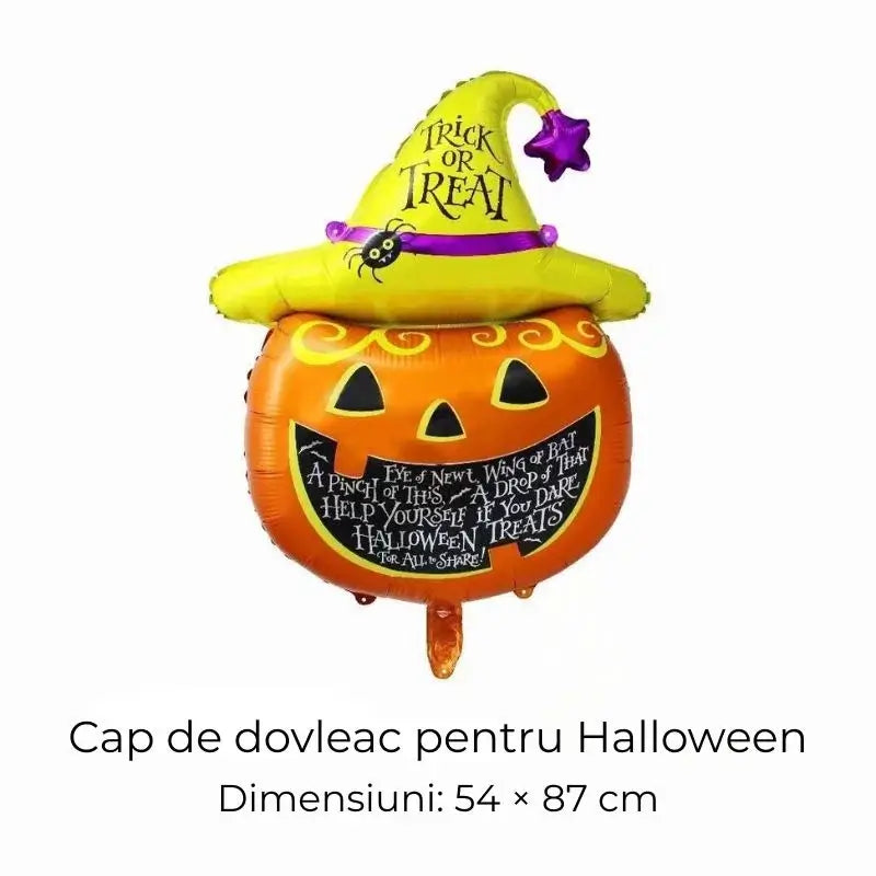 Set 5 baloane folie metalizată – decor Halloween multicolor, umflare aer sau heliu, figurina dovleac 54×87 cm + stelute / cerculete