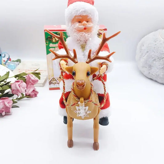 Figurină animată de Crăciun – Moș Crăciun cântă și dansează pe ren, 28 × 21 × 10 cm