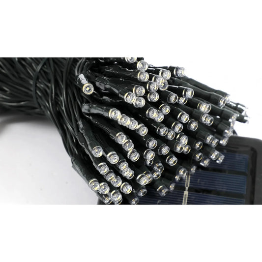 Instalație Crăciun – 20 m, 200 LED-uri, lumină alb caldă, energie solară, fir de cupru, pentru interior/exterior