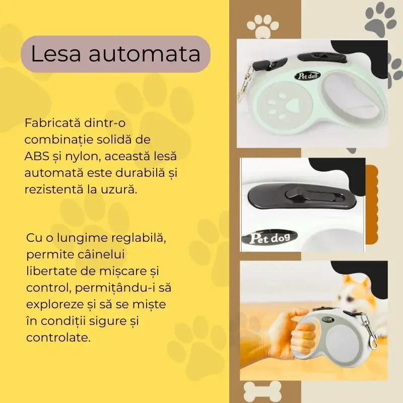 Lesa automată retractabilă 3 m – pentru câini până la 20 kg, carcasă ABS, verde-bleu
