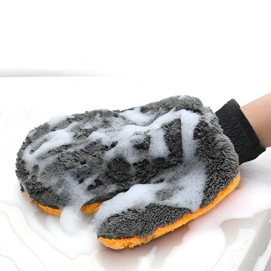 Mănușă microfibră pentru spălare auto – două fețe (umedă / uscată), 25×20 cm, portocaliu-gri