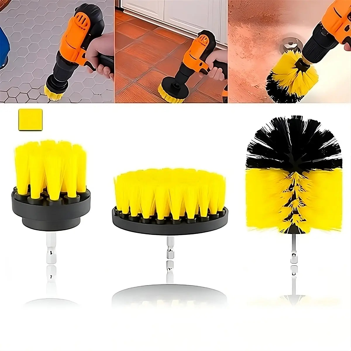 Set 3 perii curățare cu adaptor pentru bormașină autofiletantă