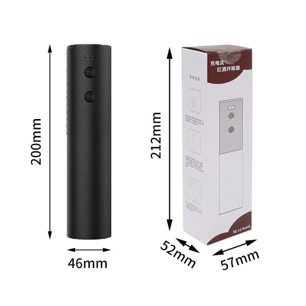 Tirbuson electric pentru vin, reincarcabil USB, baterie 500 mAh, 20W, negru