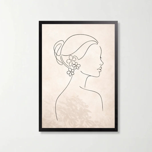 Tablou decorativ line art cu silueta feminina, 21 x 29.7 cm, rama neagra