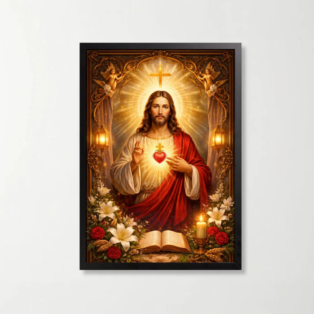 Tablou religios crestin, 21 x 29.7 cm, rama neagra, stil clasic