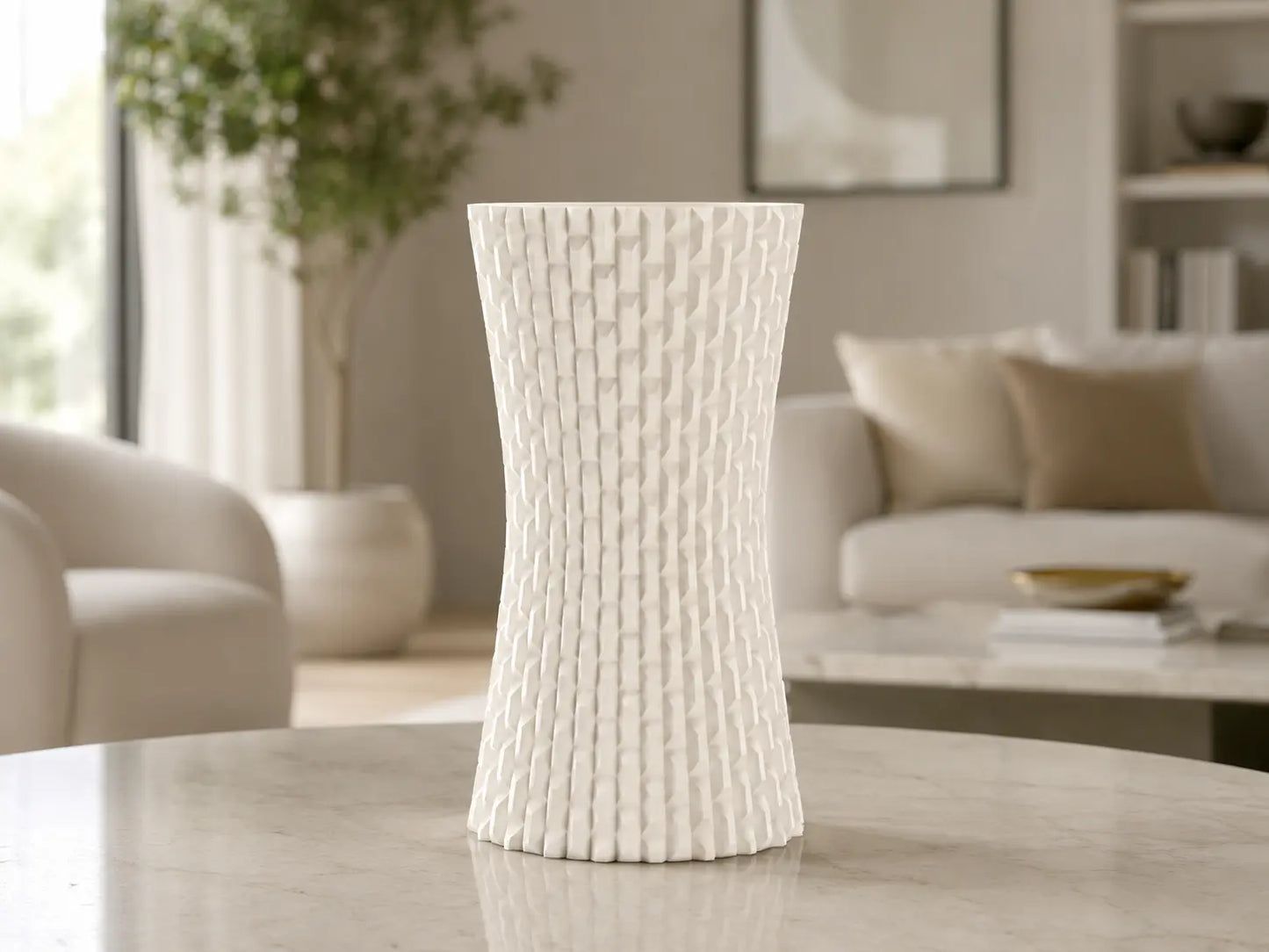 Vaza Prisma alb mat, 20 cm – Textura sculpturala
