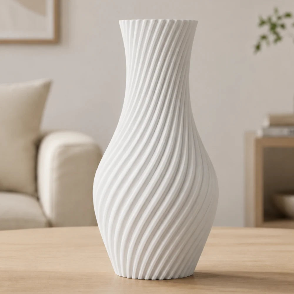 Vaza alb mat tip amfora, 20 cm, ideala pentru flori artificiale