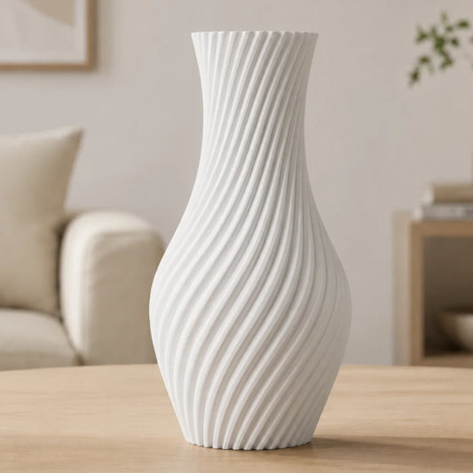 Vaza alb mat tip amfora, 20 cm, ideala pentru flori artificiale