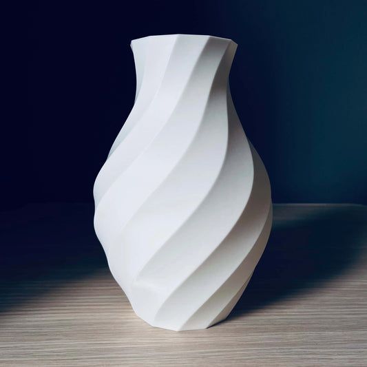 Vaza decorativa alba cu design spiralat, 20 cm, stil modern minimalist