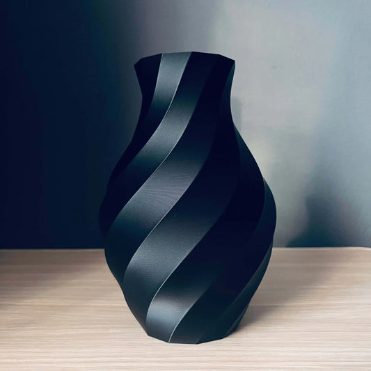 Vaza decorativa neagra cu design spiralat, 20 cm, stil modern minimalist