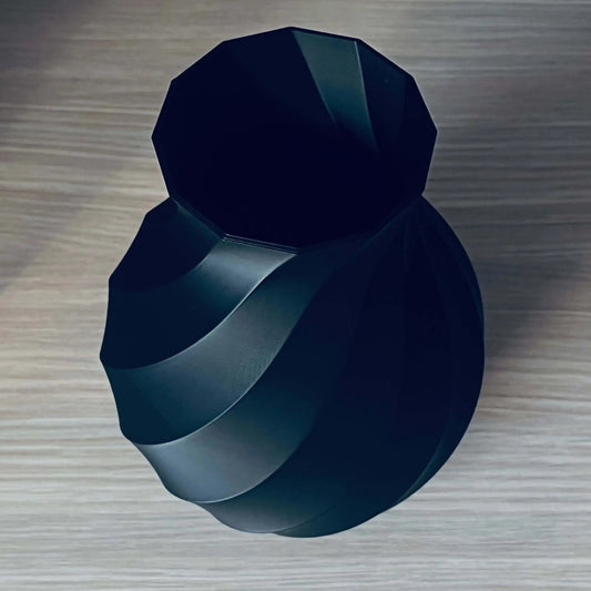 Vaza decorativa neagra cu design spiralat, 20 cm, stil modern minimalist