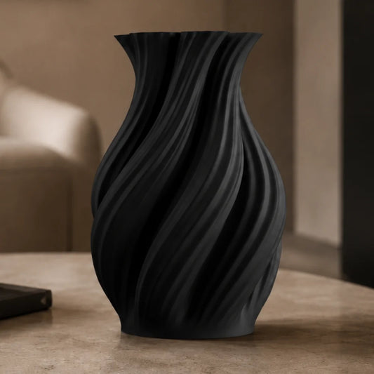 Vaza negru mat pentru flori uscate, 20 cm, cu design spiralat, ideala pentru flori artificiale