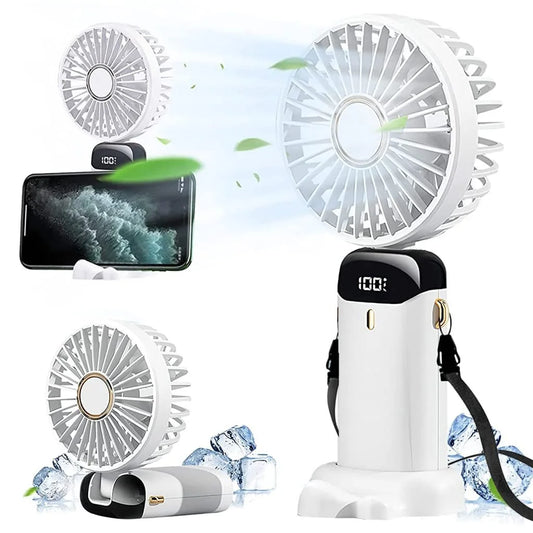 Mini Ventilator Portabil 3 în 1 cu Aromaterapie, Ecran LCD, 5 Viteze, USB-C, Autonomie 12 Ore, Pliabil, Alb