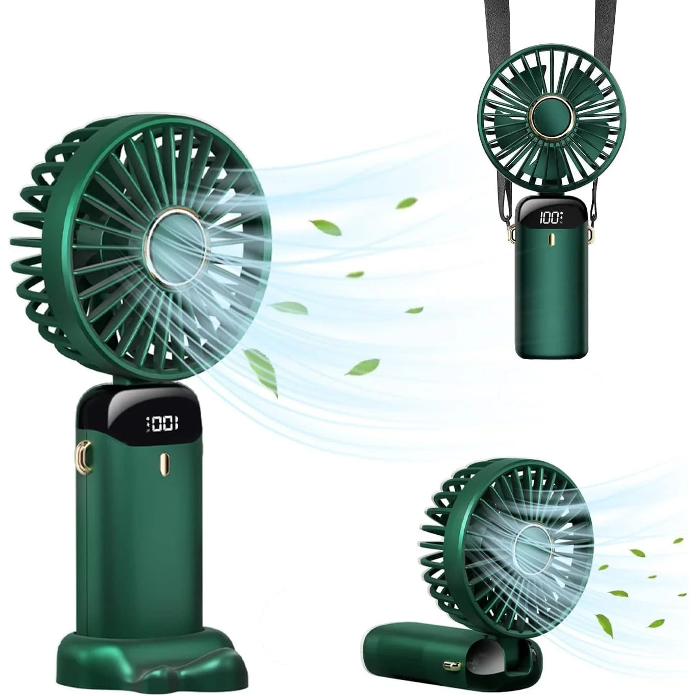Ventilator Portabil 3 in 1 cu Aromaterapie, Ecran LCD, 5 Viteze, Incarcare USB, Autonomie 12 Ore, Pliabil, Verde