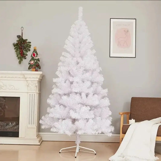 Brad artificial Craciun, 150 cm, alb, 450 ramuri, suport clasic, interior exterior
