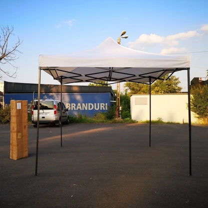 Cort pavilion pliabil 3x3 m, alb, cu cadru metalic, pentru gradina si curte