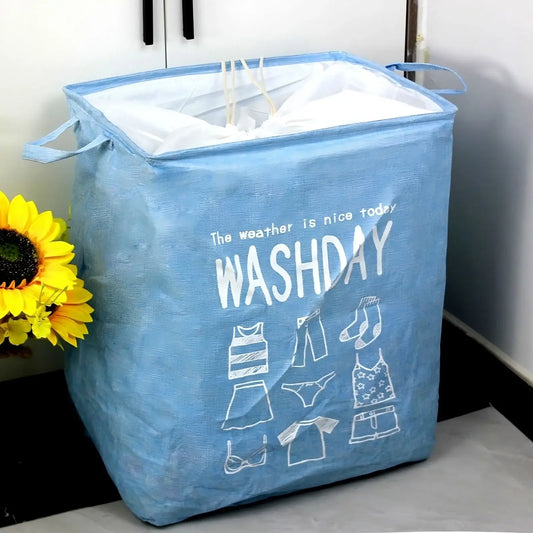 Coș de rufe 72 L textil 30 × 40 × 60 cm – albastru cu imprimeu