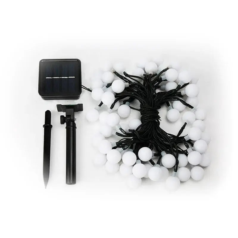 Instalație Crăciun  cu panou solar - 12 m / 100 LED-uri – ornament tip bulb, alb rece, energie solară, interior/exterior