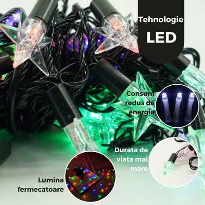 Instalație Crăciun liniară LED – 8 jocuri de lumină, fir negru, multicolor, interior/exterior