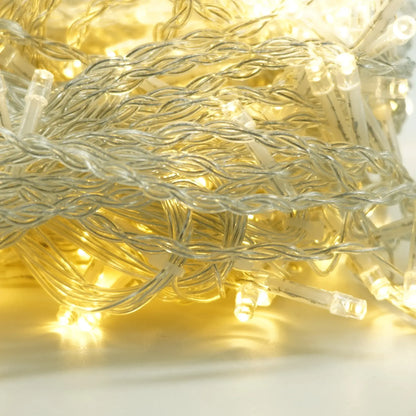 Instalație Crăciun tip perdea LED – 8 jocuri de lumină, fir transparent, alb cald, interior/exterior