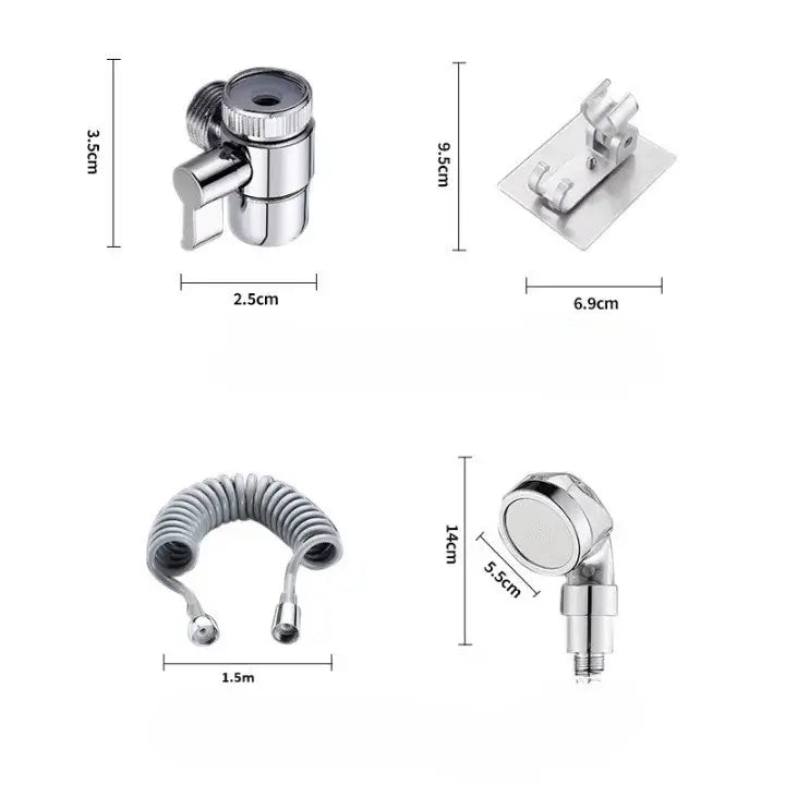 Set extensie de duş 4 piese – filtru ioni negativi + furtun flexibil 1,5 m, argintiu