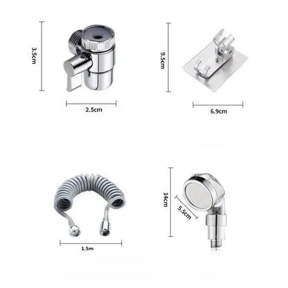 Set extensie de duş 4 piese – filtru ioni negativi + furtun flexibil 1,5 m, argintiu