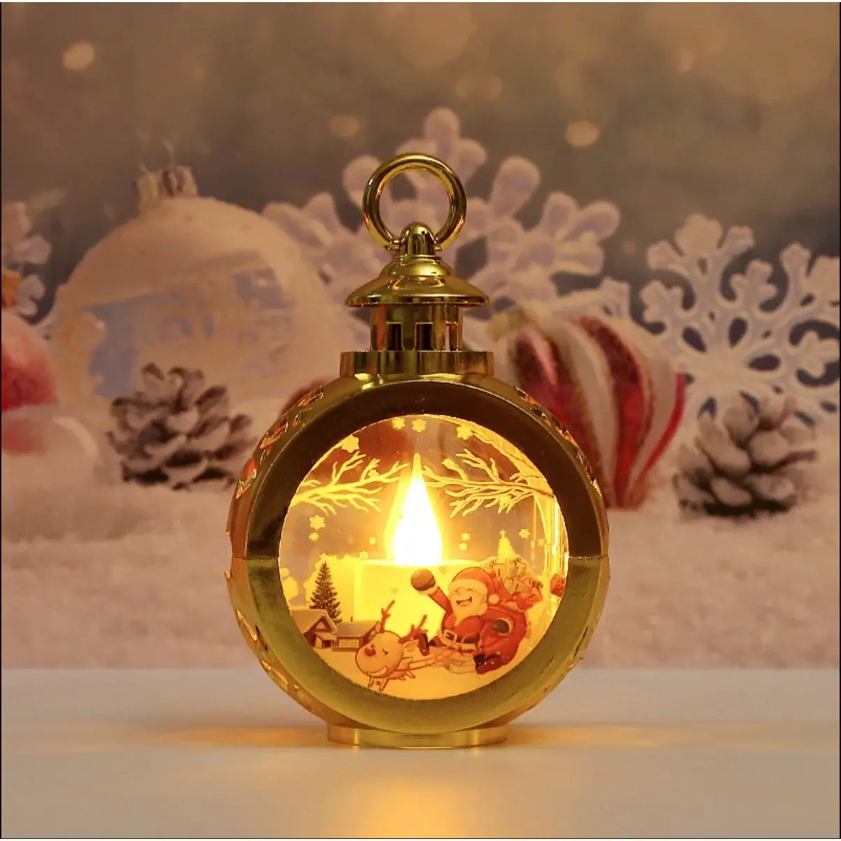 Felinar decorativ de Crăciun cu lumină LED –  baterii incluse, 13.5×9 cm