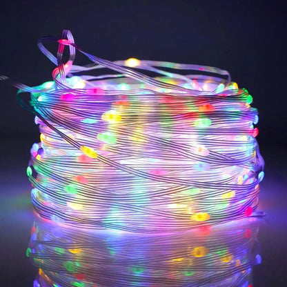 Instalație Crăciun liniară cu micro LED-uri – multicoloră, 8 jocuri de lumină, fir transparent, interior/exterior