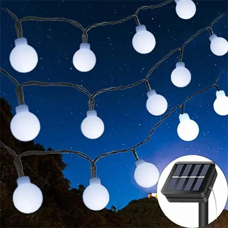 Instalație Crăciun  cu panou solar - 12 m / 100 LED-uri – ornament tip bulb, alb rece, energie solară, interior/exterior