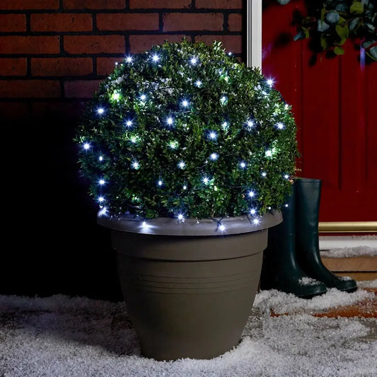 Instalație Crăciun – alb rece, fir negru, 8 moduri de lumină, interconectabilă, interior/exterior