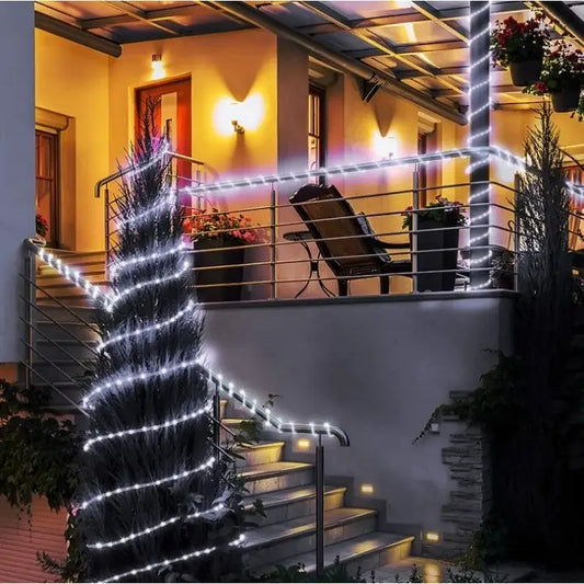 Instalație luminoasă de Crăciun tip furtun luminos – alb rece, încărcare solară, 8 moduri de lumină, interior/exterior