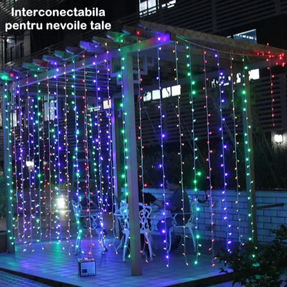 Instalație Crăciun tip perdea, multicolor, LED – 8 jocuri de lumină, fir transparent