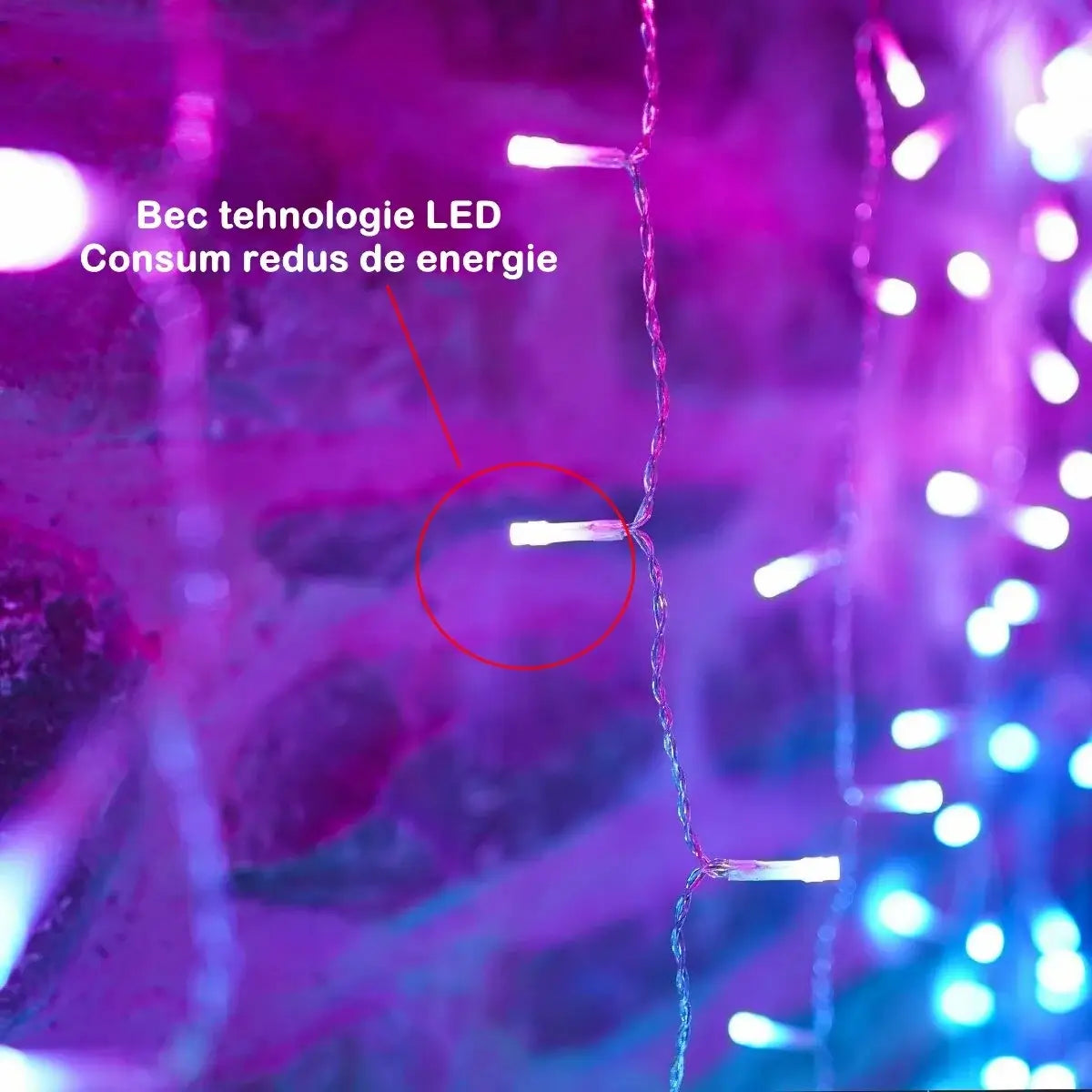 Instalație Crăciun tip perdea, multicolor, LED – 8 jocuri de lumină, fir transparent