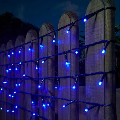 Instalație Crăciun liniară 17 m / 200 LED-uri – albastru, fir negru, 8 jocuri de lumină, interior/exterior