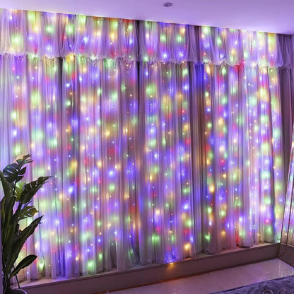 Instalație Crăciun tip perdea, multicolor, LED – 8 jocuri de lumină, fir transparent