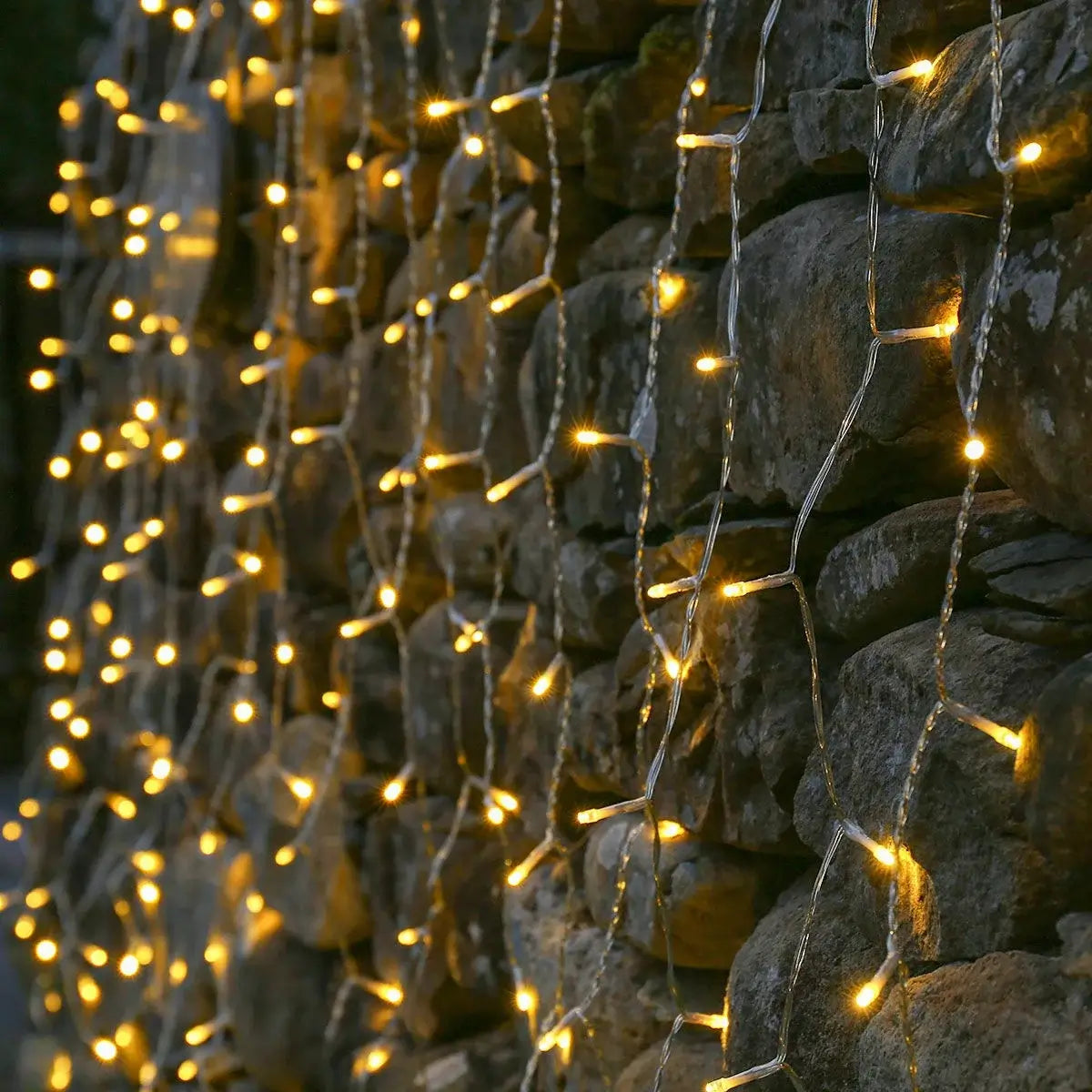 Instalație Crăciun tip perdea LED – 8 jocuri de lumină, fir transparent, alb cald, interior/exterior