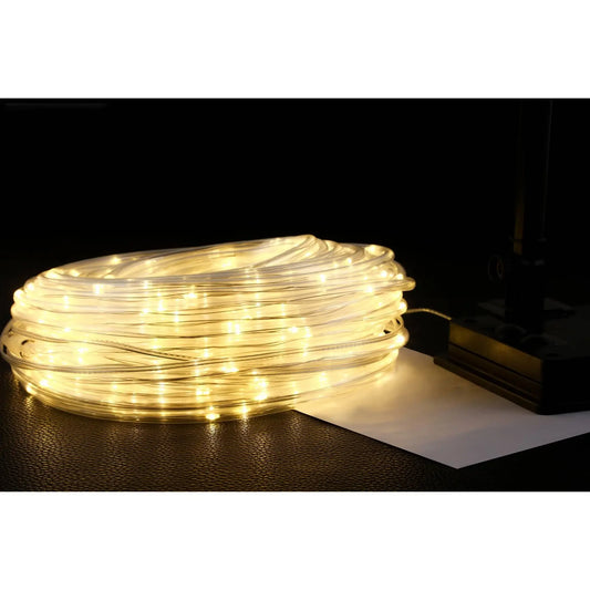 Instalație luminoasă de Crăciun tip furtun luminos – alb cald, 8 moduri de lumină, alimentare solară, interior/exterior