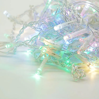 Instalație Crăciun tip franjuri / turturi – multicolor, fir transparent, 8 moduri de lumină, interconectabilă, interior/exterior, priza