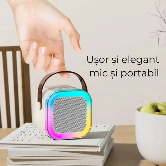 Sistem karaoke cu boxă, microfon și fir, funcționare USB, 9×14 cm