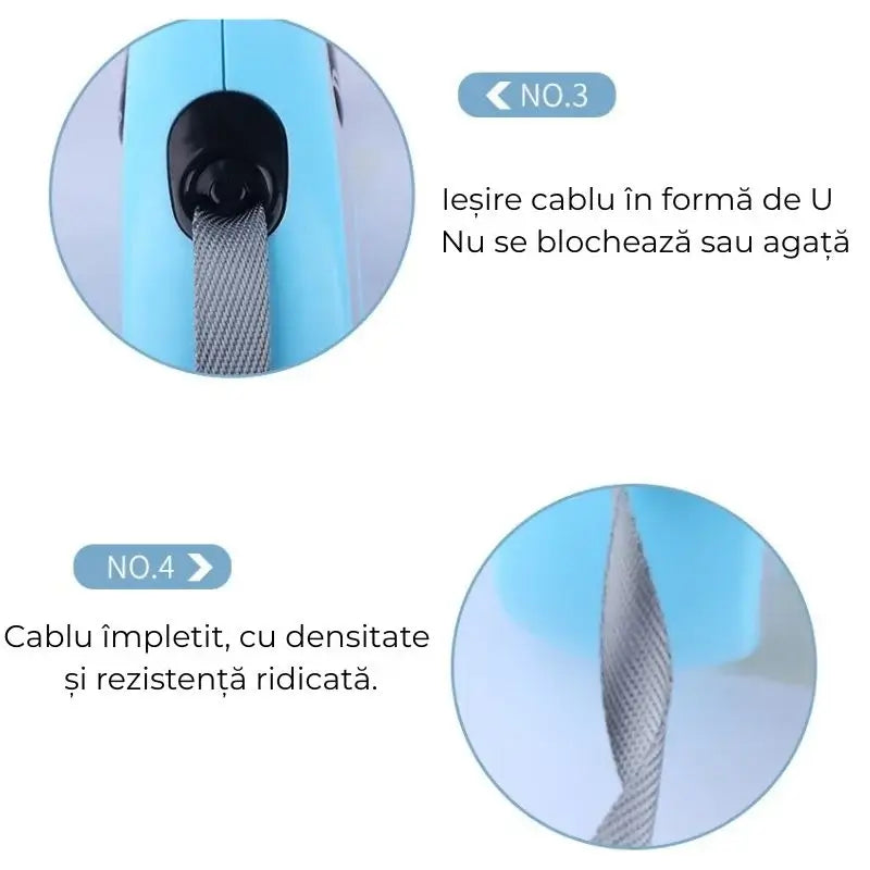 Lesa automată retractabilă 3 m – pentru câini până la 20 kg, carcasă ABS, verde-bleu