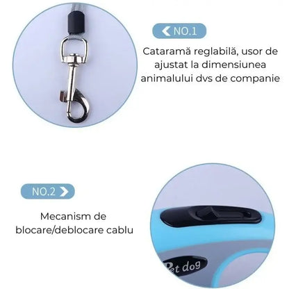 Lesa automată retractabilă 3 m – pentru câini până la 20 kg, carcasă ABS, verde-bleu