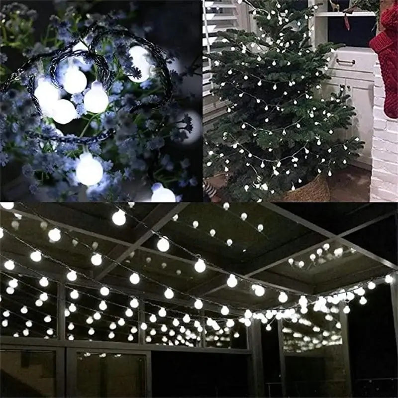 Instalație Crăciun  cu panou solar - 12 m / 100 LED-uri – ornament tip bulb, alb rece, energie solară, interior/exterior