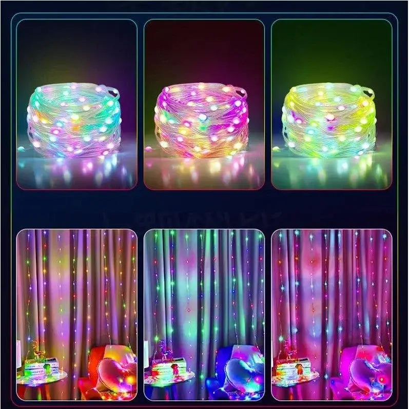 Instalație Crăciun liniară cu micro LED-uri – multicoloră, 8 jocuri de lumină, fir transparent, interior/exterior